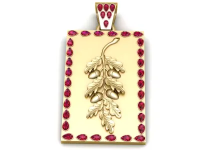 Oak Branch and Acorn Pendant 3D Printable Model 3D print model