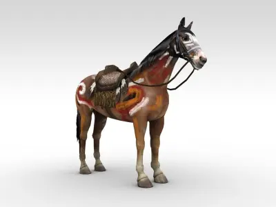 War painted horse with saddle Low-poly 3D model