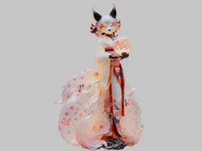 Asian Fox Figure Figurine  Low-poly 3D model