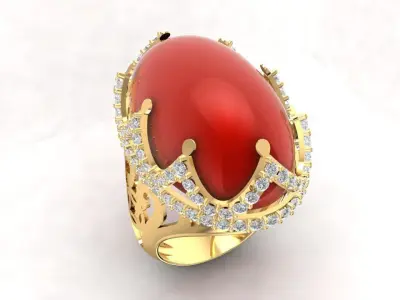 Royal Crown Cabochon Stone Ring for Men 3D Model 1807 3D print model