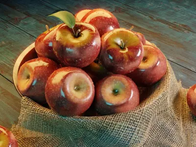 Photorealistic Apple Basket Scene - High-Detail 3D Model 3D model