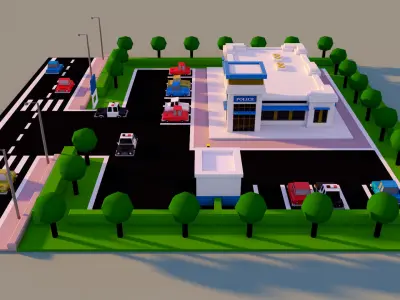 Low Poly police station-poly 3D model Low-poly 3D model