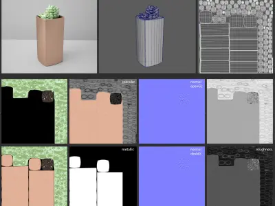 Copper Potted Cactus Set 3D model