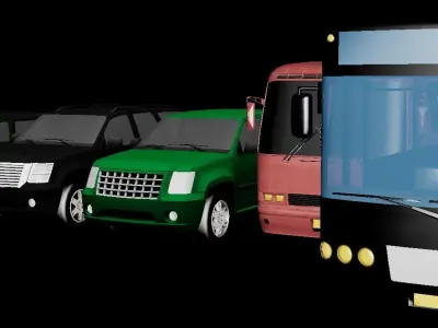 Car Pack Includes Bus and Truck  Game Ready Low-poly 3D model