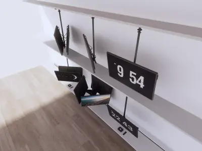 3D Model Modern Suspended Display and Digital Clock Setup and TV Low-poly 3D model