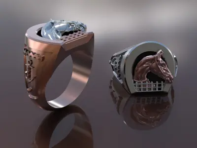 MEN RING HORSESHOE WITH HORSE 3D print model