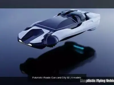 Futuristic-Roads-Cars and City 02 3D Model Pack