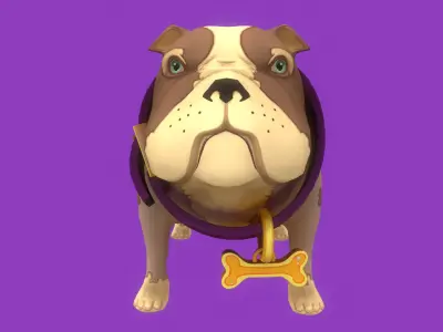 Animated Stylized Spotted Brown English Bulldog  Low-poly 3D model