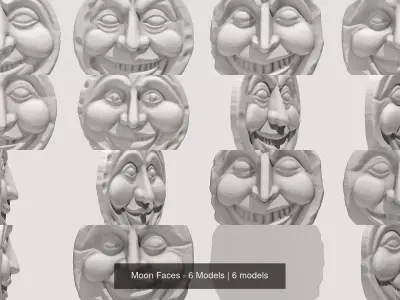 Moon Faces - 6 Models 3D Model Collection