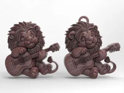 lion with guitor keychain decor  3D print model