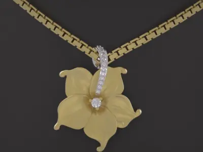 Beauty Flower Pendant Diamond - Yellow and White Gold Necklace 3D print model