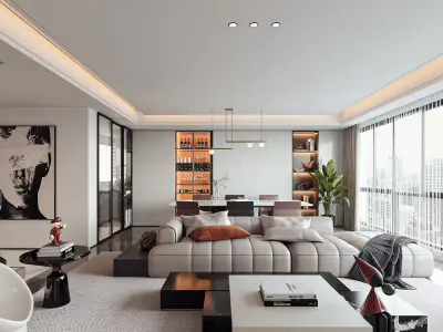Modern living room dining room interior scenes 456 3D model