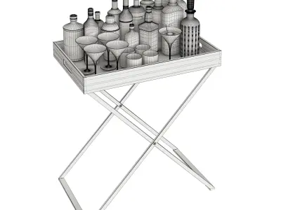 Black and White Mini Bar Beverage Tables 3D model