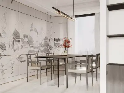 chinese living room dining room interior scenes 16 3D model