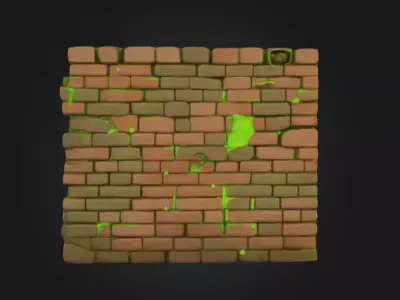 Grumpy Brick Guardian Wall Low-poly 3D model