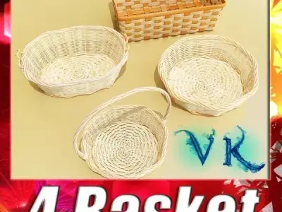 Wicker basket collection 4 items 3D model