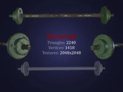 Old barbell Low-poly 3D model