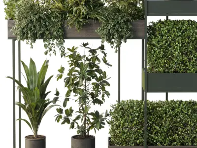 Standing metal shelf with a set of plants in wooden 683  3D model