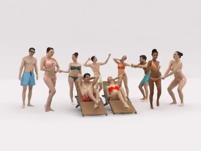 10x LOW POLY BEACH PEOPLE CROWD Low-poly 3D model