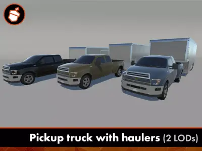 Pickup trucks with haulers  Low-poly 3D model