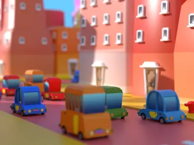 Simple City Cartoon 2 Low-poly 3D model