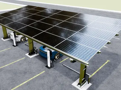 L Type 4 Car Solar Carport 3D model