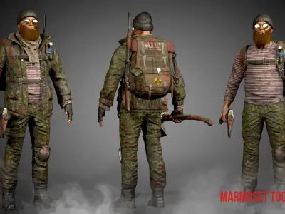 Animated Low poly Game Ready Santa survivor 3D Modular Low-poly 3D model