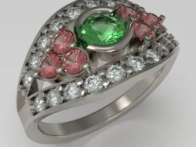 Statement ring with gems  3D print model