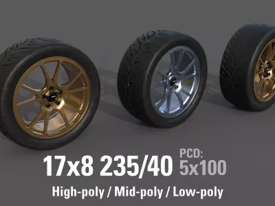 Konig Freeform 17x8 PCD 5x100 with Federal 595 RS 235 40 Low-poly 3D model