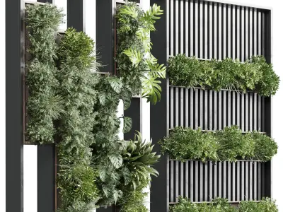 plants set partition in wooden frame Vertical graden 46 Low-poly 3D model