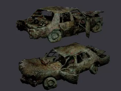 Apocalyptic Damaged Destroyed Vehicle Car Game Ready 18 Low-poly 3D model