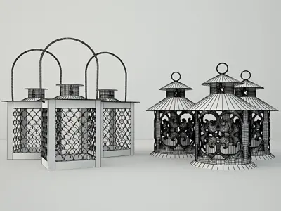 Coloured lanterns and tealightholders 3D model