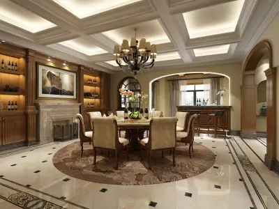 European classical restaurant Low-poly 3D model