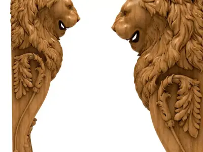 3D Model STL Column wood carving of lion 3D model