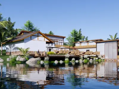 New Chinese style country hostel 3D model