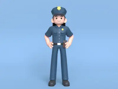 Minimal Female Police Cartoon Character Low-poly 3D model
