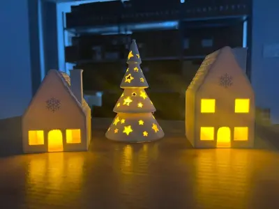 Christmas Mini House and LED Tree Lantern 3D print model