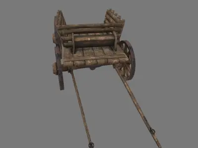 Wooden Cart Low-poly 3D model
