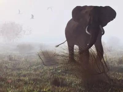 Elephant  Mom and Child Low-poly 3D model