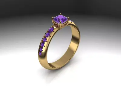 Purple Stone Gold Ring 3D model