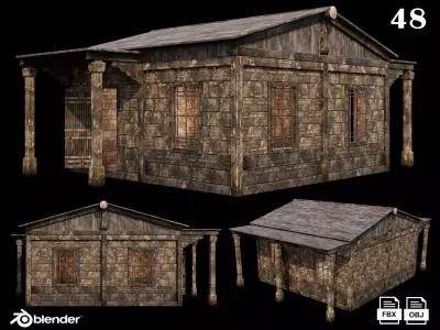 Medieval Houses 48- 4K Textures Game Ready Low-poly 3D model