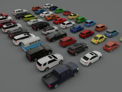 collection of 40 low poly cars 3D models Low-poly 3D model