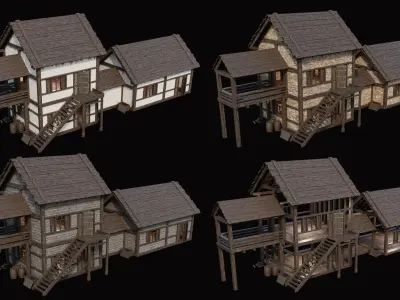 Medieval Village Pack 2 - 4 Assets - 4K Textures Game Ready Low-poly 3D model