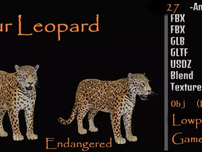 Amur Leopard Low-poly 3D model