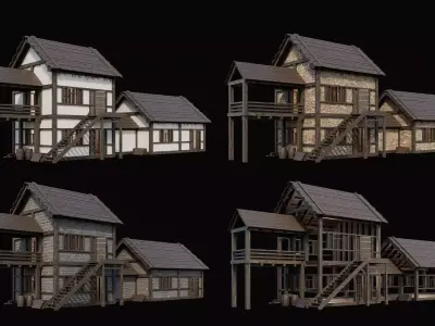 Medieval Village Pack 2 - 4 Assets - 4K Textures Game Ready Low-poly 3D model