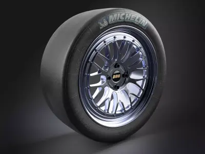 BBS LM198 17x7 4x100 and Michelin 235-40 R17 Racing Slik Low-poly 3D model
