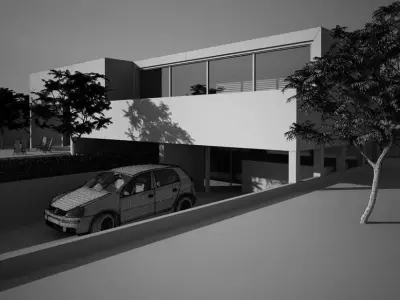 Modern House With Garage Scene 3D model