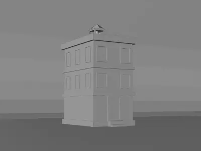 Low Poly Stylized 3-Story City Building with Bell Tower Low-poly 3D model