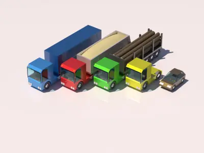 Truck Car Low Poly Pack Rigged 3D model Low-poly 3D model