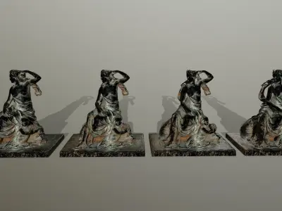 statue 6 bronze of woman holding child Low-poly 3D model